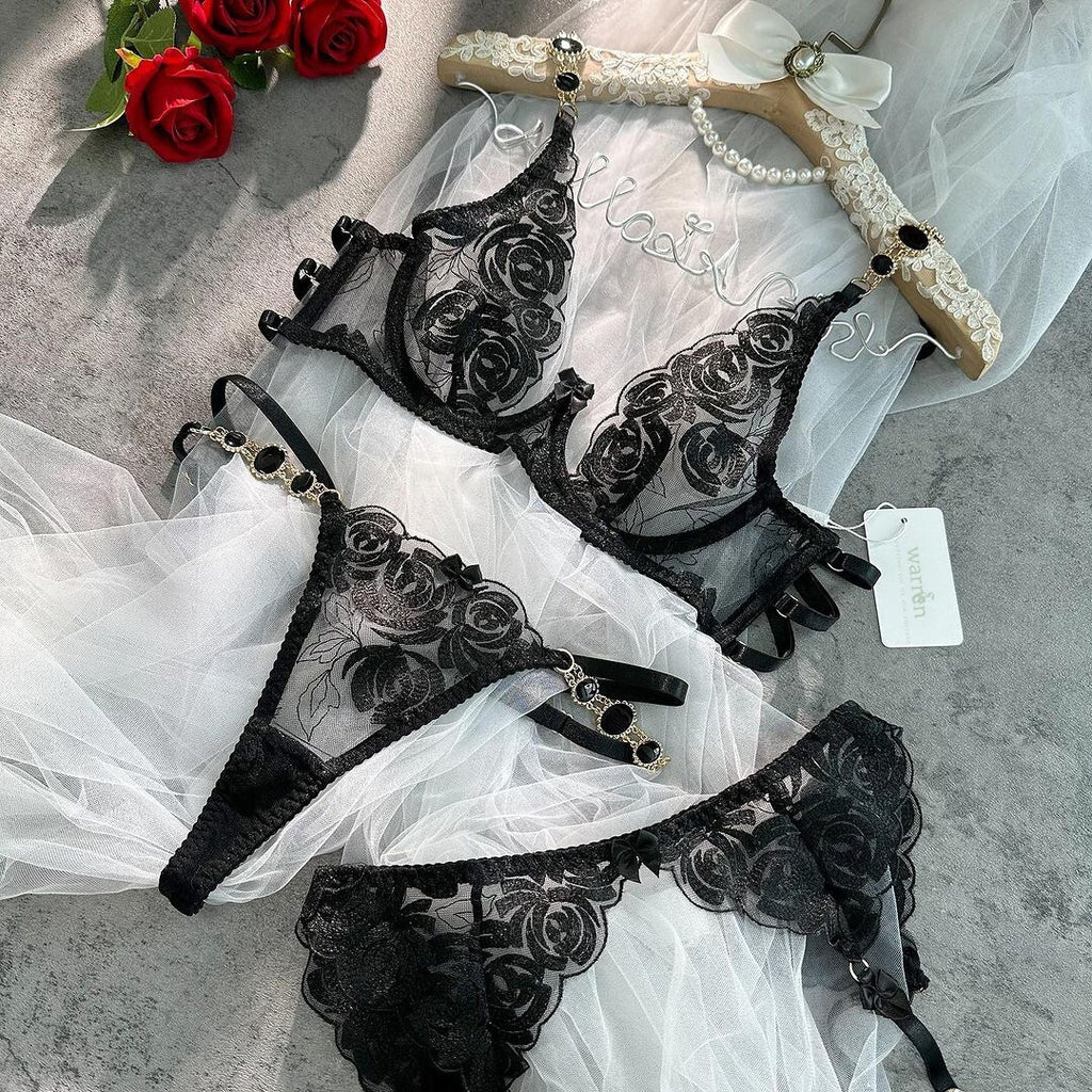 Style Vintage Gemstone Embroidered Push-Up Bra for Women