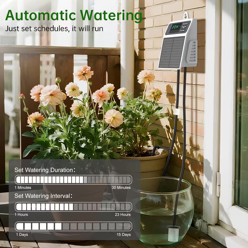 Solar Drip Irrigation System - Auto Watering Timer for Hanging Plants, Balcony & Greenhouse Use