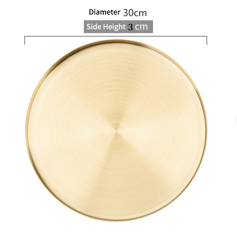Nordic Ins Style Light Luxury Storage Disc Golden Stainless Steel Round Straight Edge Tray Cosmetic Jewelry Tea Plate