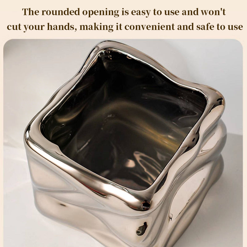 Ceramic Wavy Makeup Brush Holder - Dual-Use Minimalist Storage Jar for Vanity & Office Desk Organizer
