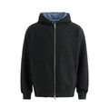 Plaid Lined Hooded Sweatshirt Jacket with Pearl Letters