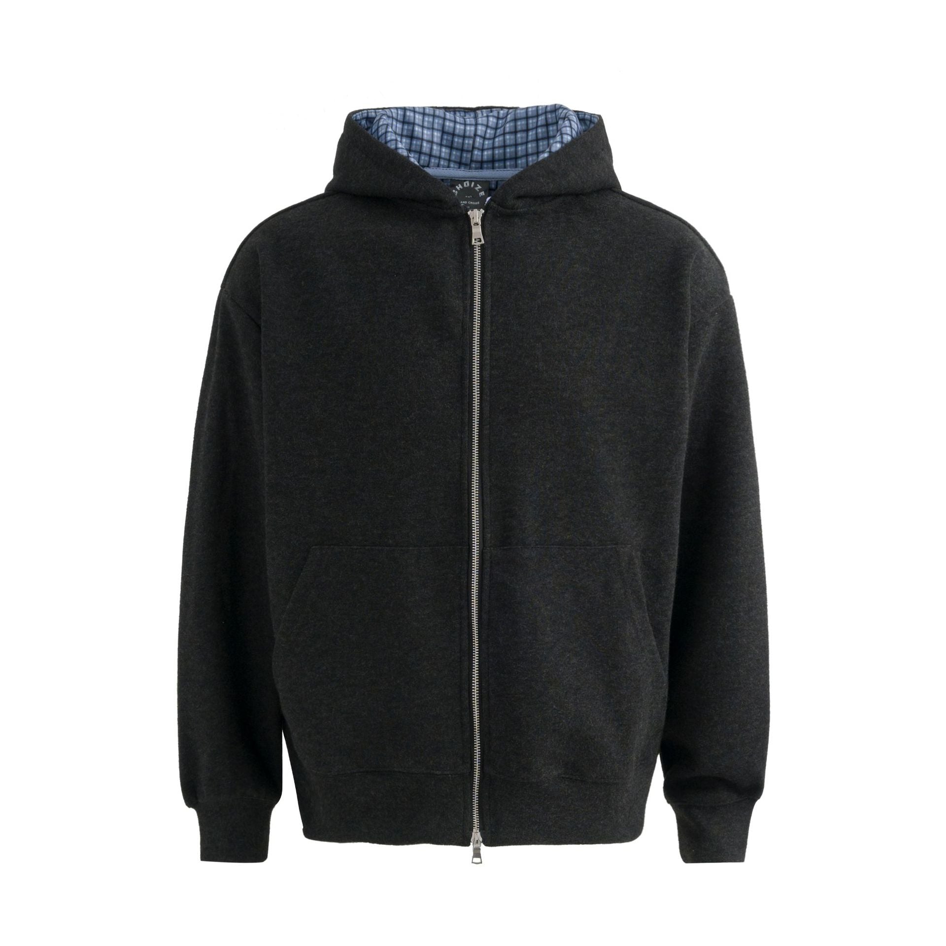 Plaid Lined Hooded Sweatshirt Jacket with Pearl Letters