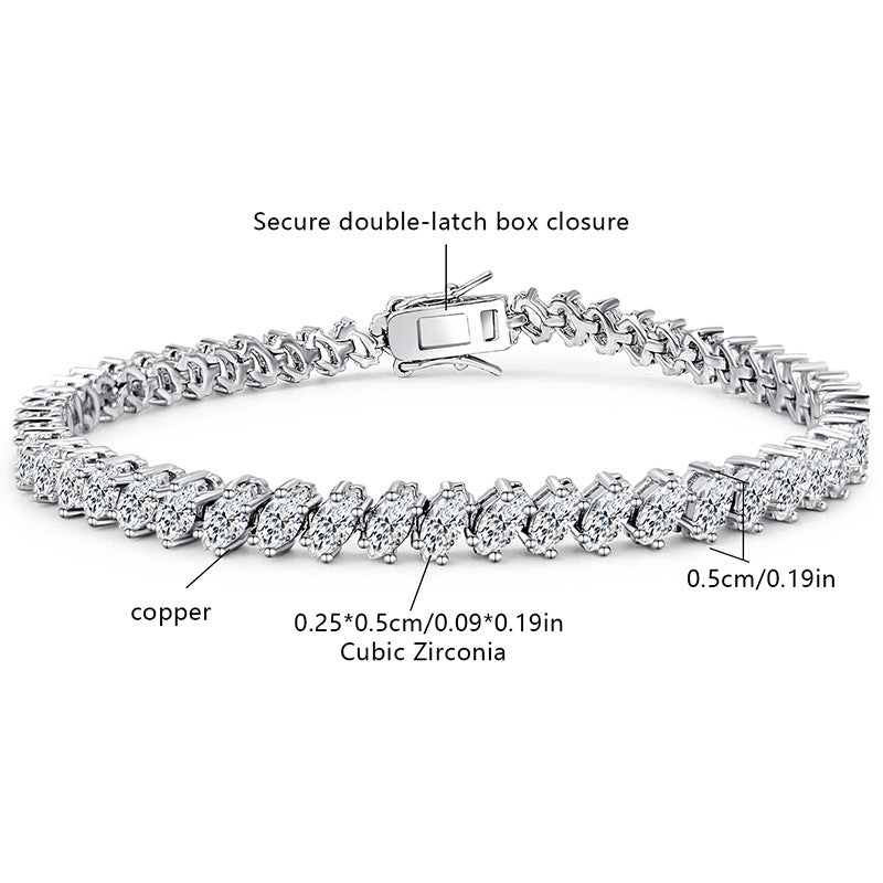 Copper Zirconia Tennis Bracelet with Design, Eight-Character Clasp, Luxury Minimalist Style, Elegant Fashion Jewelry