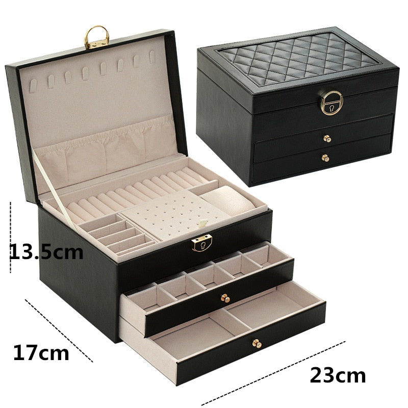 Jewelry Box with Watch Pillow 3-layer Large Capacity Jewelry Casket Jewelry Organizer Earring Holder Jewelry Storage Gifts