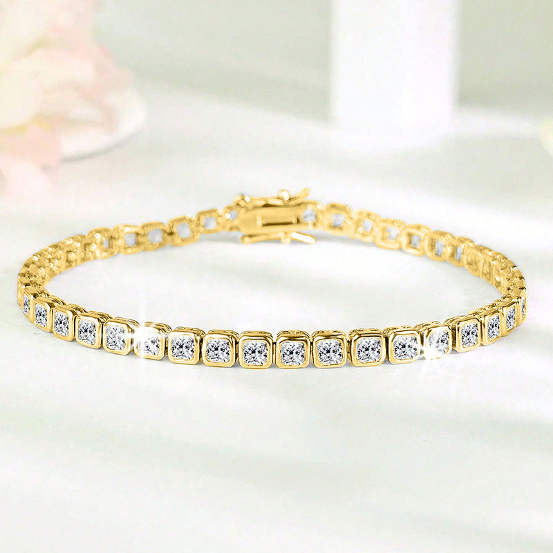 New 3mm Square Zircon Bracelet for Men and Women, Elegant Jewelry with Full Diamond Ice Sugar Design