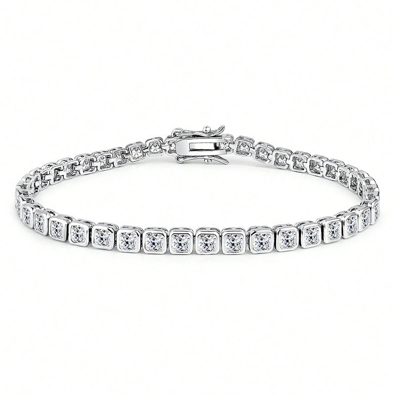 New 3mm Square Zircon Bracelet for Men and Women, Elegant Jewelry with Full Diamond Ice Sugar Design