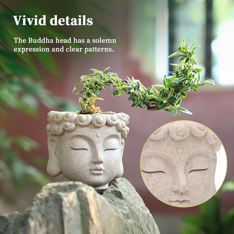 Buddha Head Flower Pot, Small Resin Succulent Planter, Garden Pot Home Office Desk Decoration