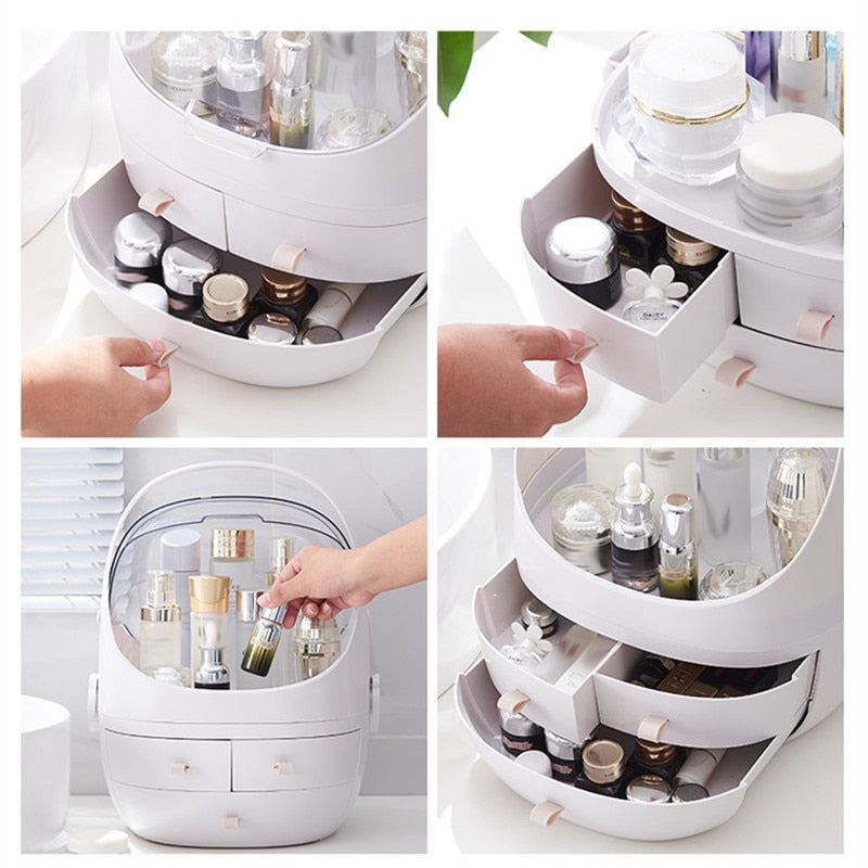 Portable Waterproof Make Up Cosmetic Box Dust Cover Box Organizer Drawers Plastic Cosmetic Storage Box Jewelry Container Indoor