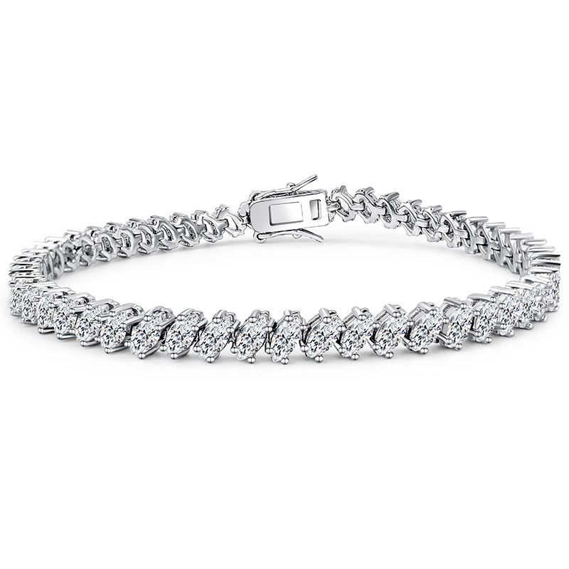 Copper Zirconia Tennis Bracelet with Design, Eight-Character Clasp, Luxury Minimalist Style, Elegant Fashion Jewelry
