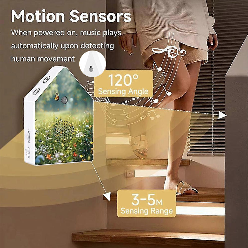 Realistic Birdsong Music Box, Motion Sensor Triggered, Portable Bird Chirp Speaker for Desktop/Wall Mount