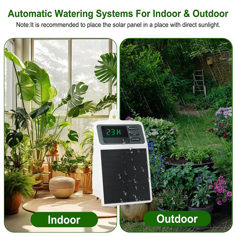 Solar Drip Irrigation System - Auto Watering Timer for Hanging Plants, Balcony & Greenhouse Use