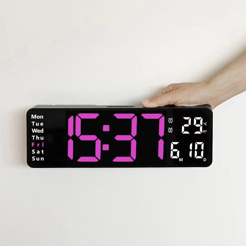 Large Digital Wall Clock with Remote Control, Temperature, Date, Week Display, Memory Function, Dual Alarms, and LED Wall Mount