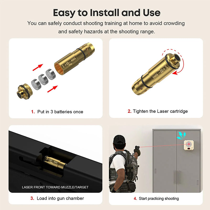 9mm Laser Training Kit, Dry Fire Laser Target with 9x19 Training Cartridge, USB Rechargeable Outdoor Electronic Shooting Target