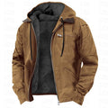 Casual Solid Color Hooded Cotton Jacket with Fleece Lining and Zipper Pockets for Men