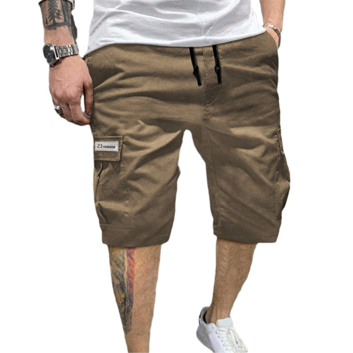 Men's Cargo Loose Straight-Leg Trendy Beach Mid-Length Pants