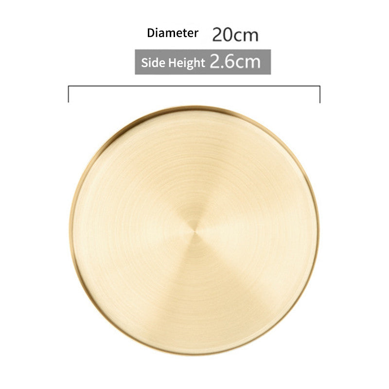 Nordic Ins Style Light Luxury Storage Disc Golden Stainless Steel Round Straight Edge Tray Cosmetic Jewelry Tea Plate