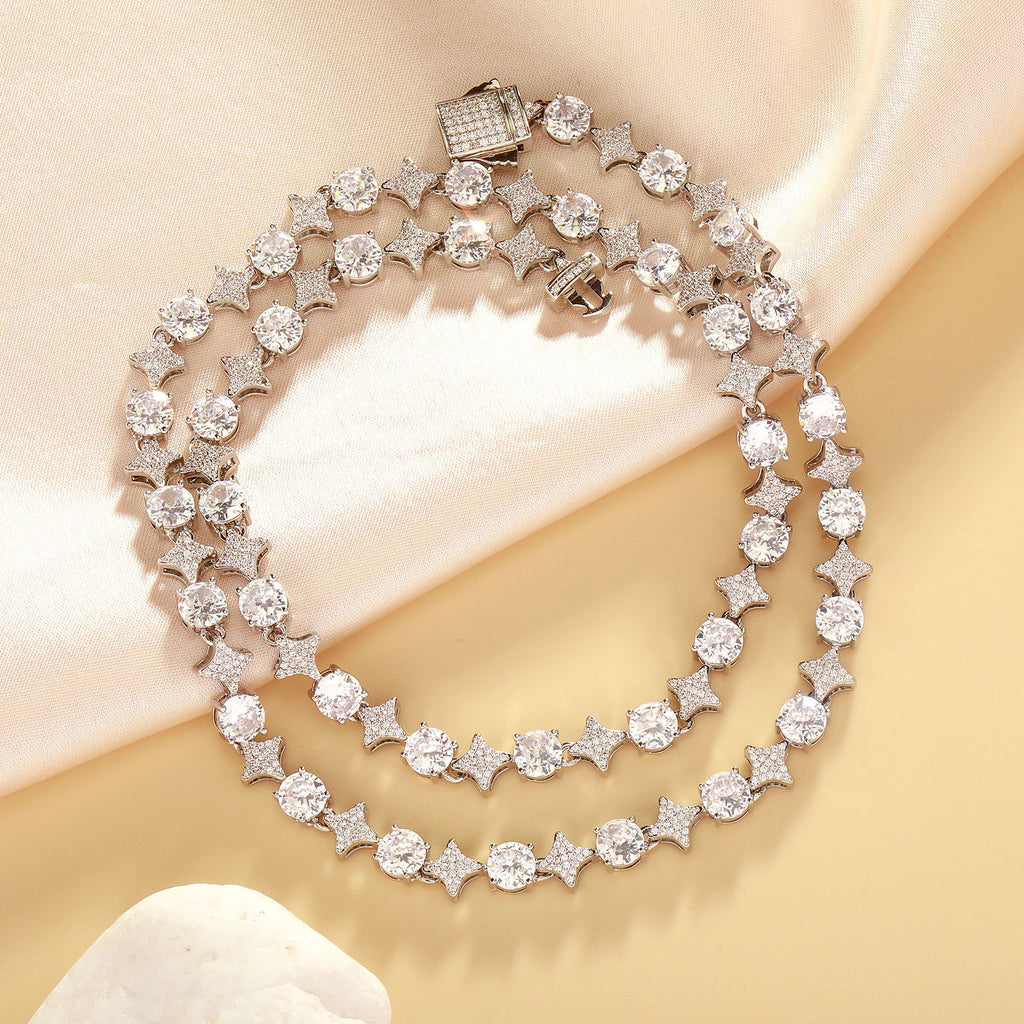 4MM Tennis Chain, 6MM Copper Zirconia Star Hip-hop Necklace, 8MM Starburst Bracelet Anklet, Factory