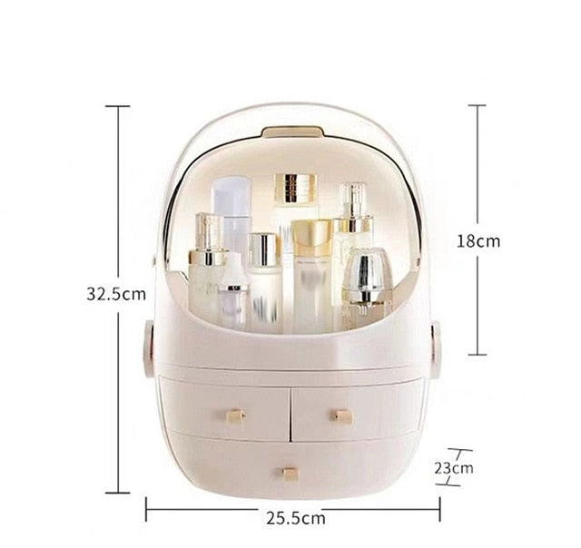 Portable Waterproof Make Up Cosmetic Box Dust Cover Box Organizer Drawers Plastic Cosmetic Storage Box Jewelry Container Indoor