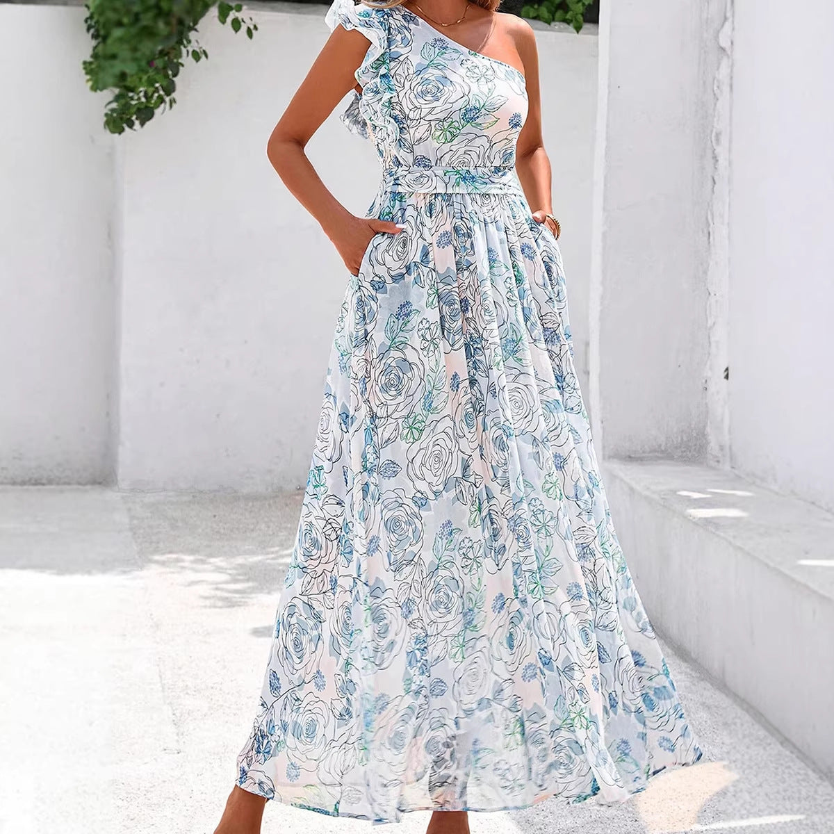 Single Shoulder High Waist Dress for Women