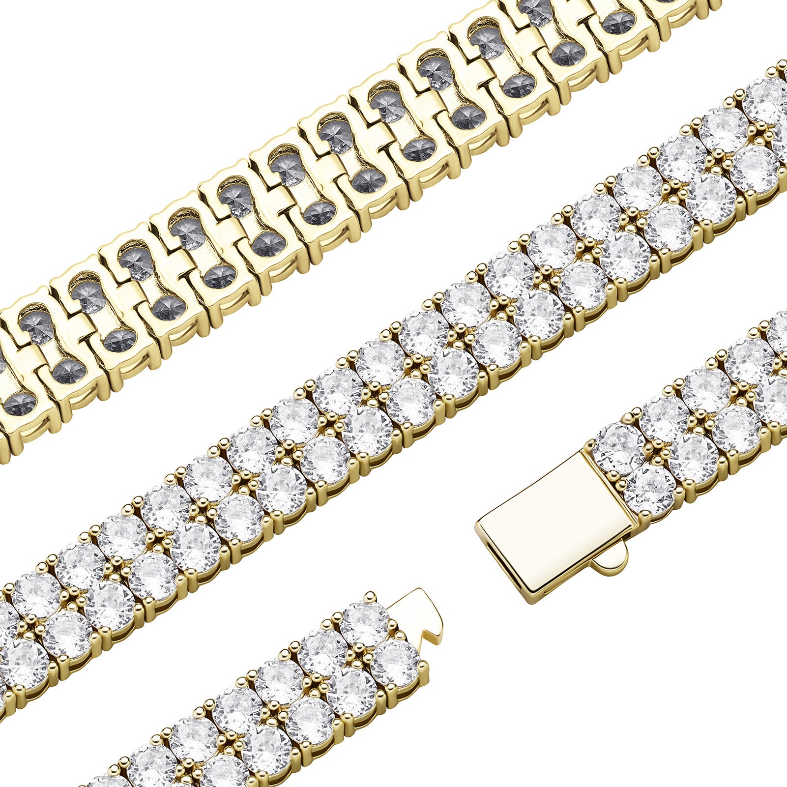 Double Row 10mm Copper Zircon Hip Hop Bracelet – Micro-Paved Tennis Chain for Men