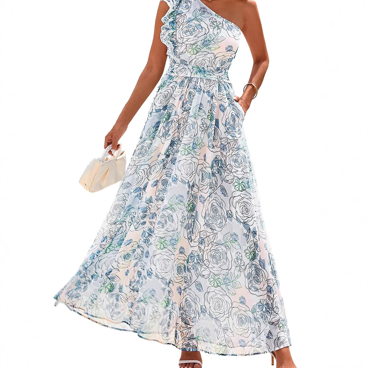 Single Shoulder High Waist Dress for Women