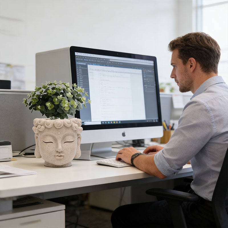 Buddha Head Flower Pot, Small Resin Succulent Planter, Garden Pot Home Office Desk Decoration