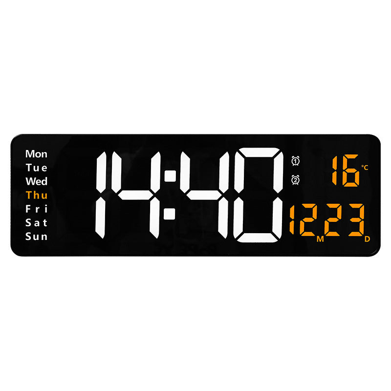 Large Digital Wall Clock with Remote Control, Temperature, Date, Week Display, Memory Function, Dual Alarms, and LED Wall Mount