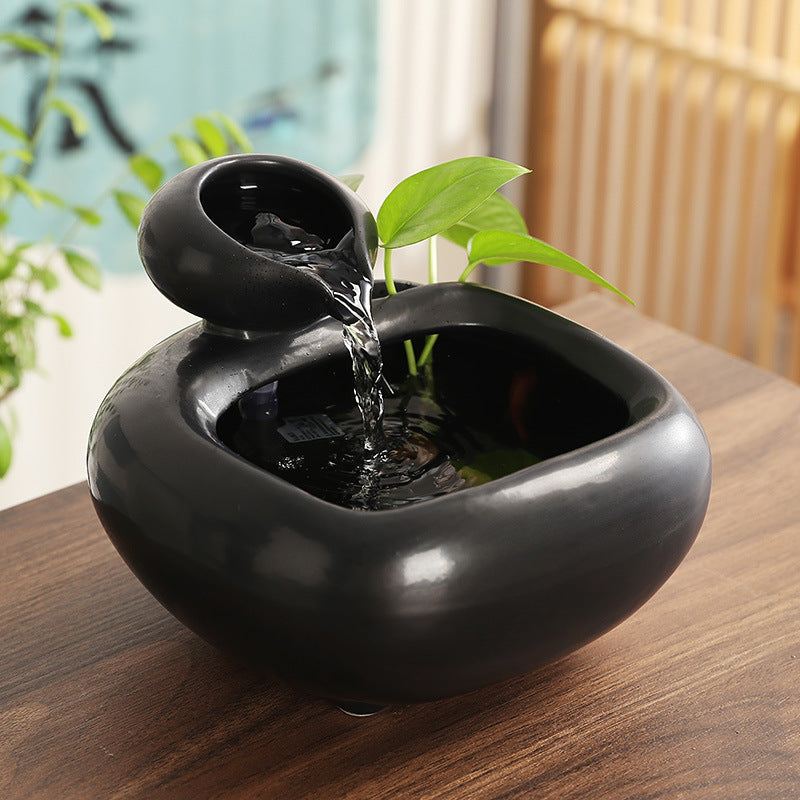 Wealth-Bringing Flowing Water Ornament, Ceramic Mini Desktop Decoration for Living Room