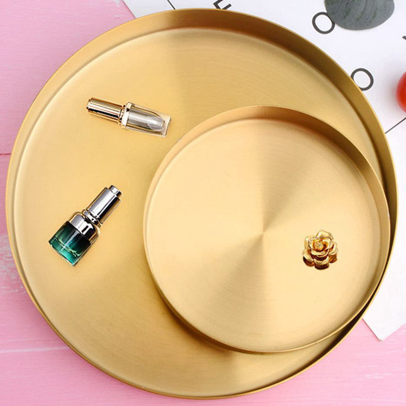 Nordic Ins Style Light Luxury Storage Disc Golden Stainless Steel Round Straight Edge Tray Cosmetic Jewelry Tea Plate