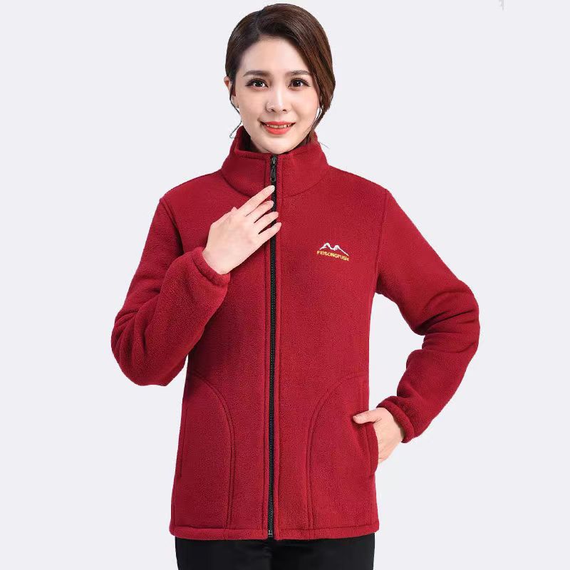 Fleece Jacket for Women Lined Thickened Zip-Up Stand Collar Loose Sporty Hoodie Warm Top