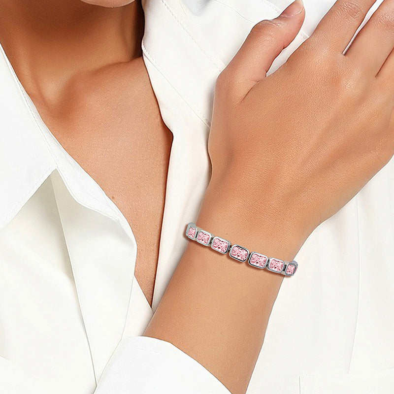Full Zircon Tennis Bracelet – Platinum or Rose Gold Plated CZ Stone Bangle
