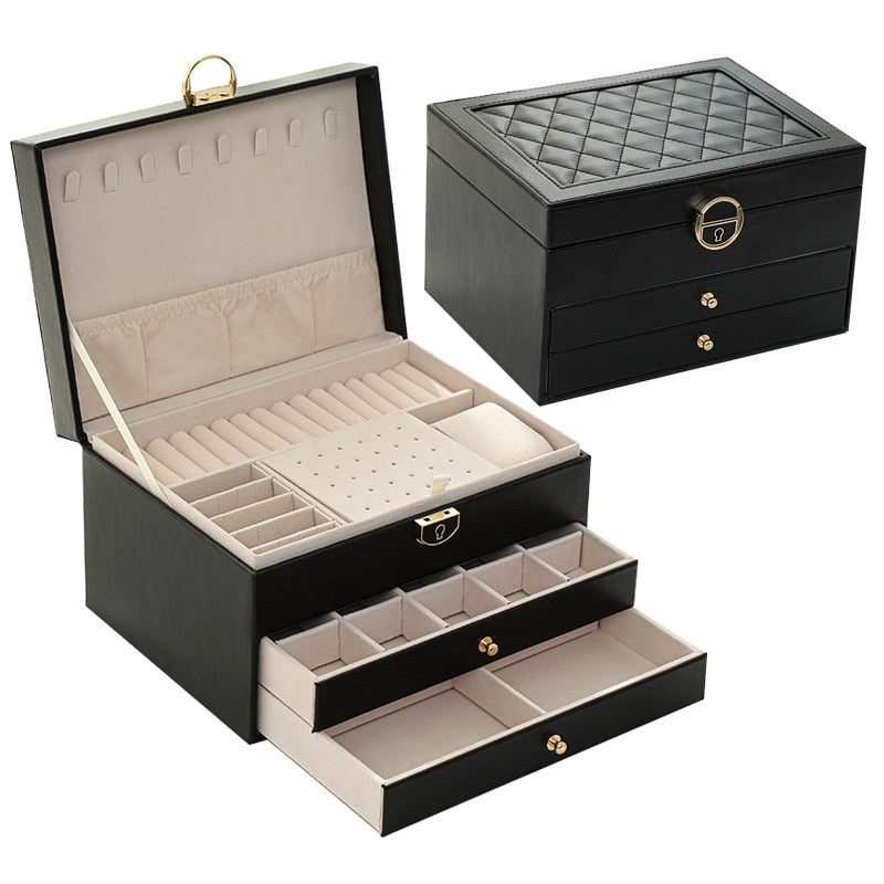 Jewelry Box with Watch Pillow 3-layer Large Capacity Jewelry Casket Jewelry Organizer Earring Holder Jewelry Storage Gifts
