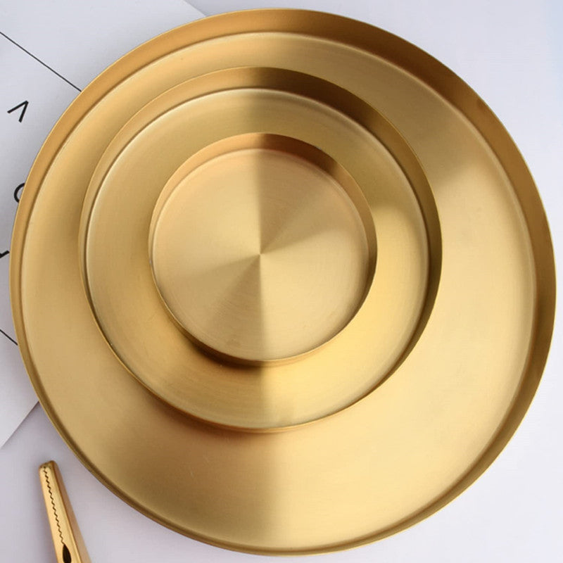 Nordic Ins Style Light Luxury Storage Disc Golden Stainless Steel Round Straight Edge Tray Cosmetic Jewelry Tea Plate