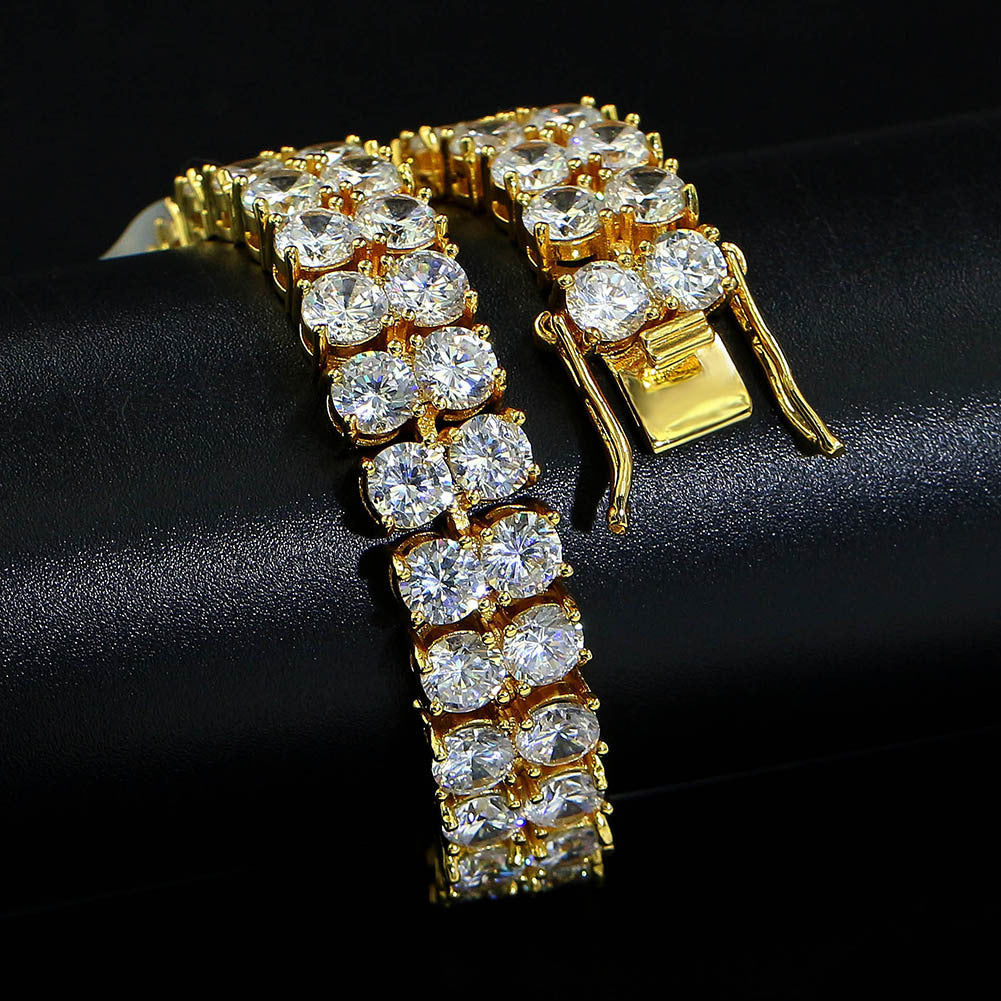 Double Row 10mm Copper Zircon Hip Hop Bracelet – Micro-Paved Tennis Chain for Men