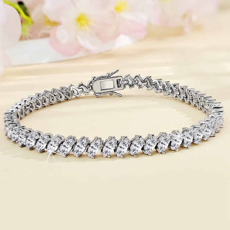 Copper Zirconia Tennis Bracelet with Design, Eight-Character Clasp, Luxury Minimalist Style, Elegant Fashion Jewelry