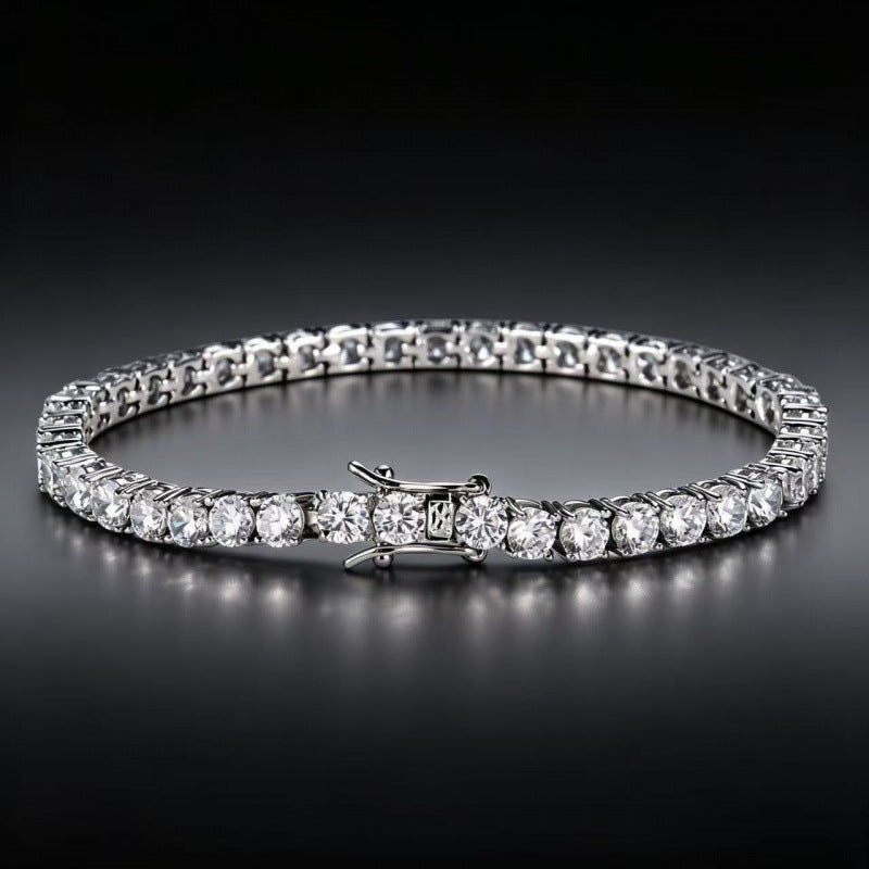 White Zircon Silver Tennis Bracelet – Light Luxury Sparkling CZ Jewelry for Women