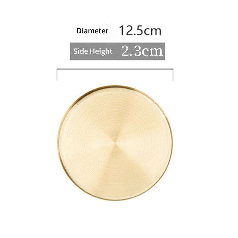 Nordic Ins Style Light Luxury Storage Disc Golden Stainless Steel Round Straight Edge Tray Cosmetic Jewelry Tea Plate