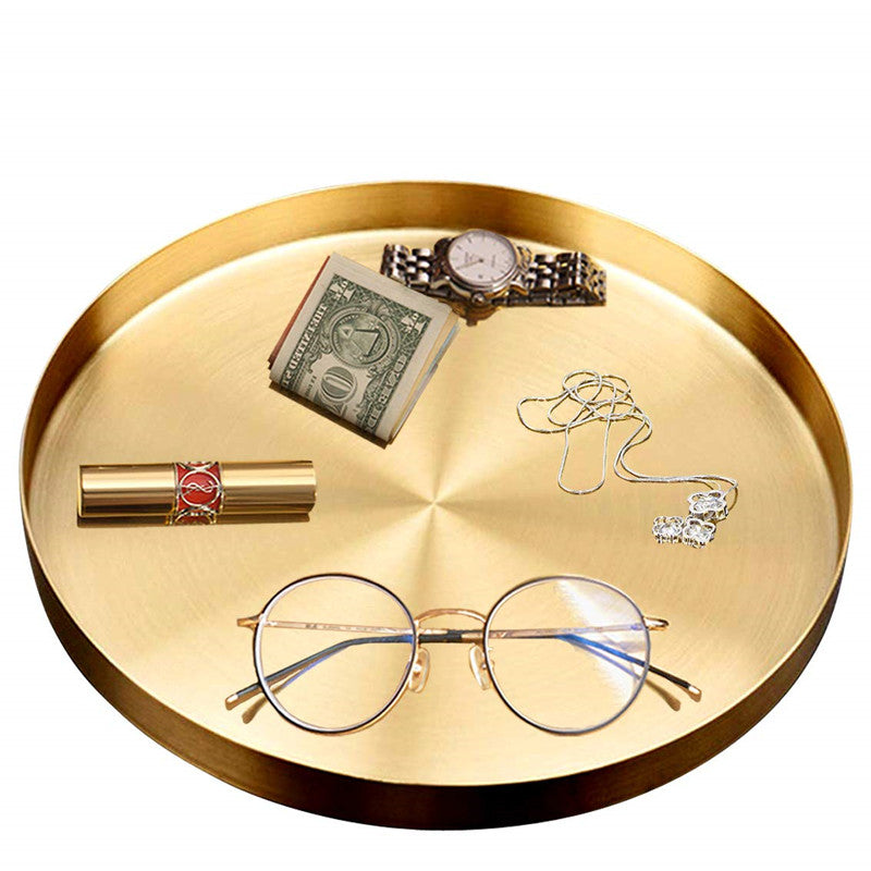 Nordic Ins Style Light Luxury Storage Disc Golden Stainless Steel Round Straight Edge Tray Cosmetic Jewelry Tea Plate