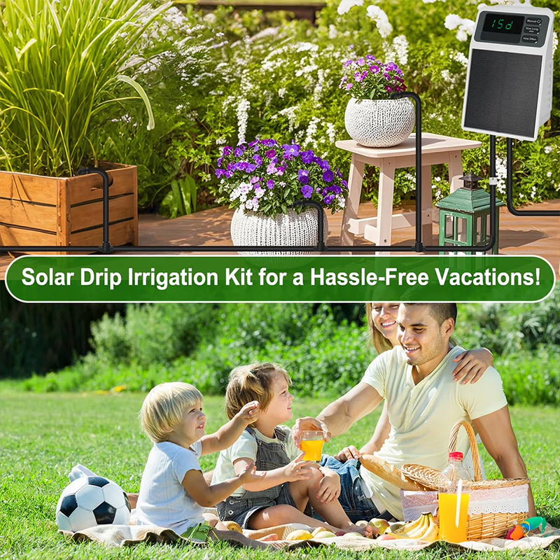 Solar Drip Irrigation System - Auto Watering Timer for Hanging Plants, Balcony & Greenhouse Use