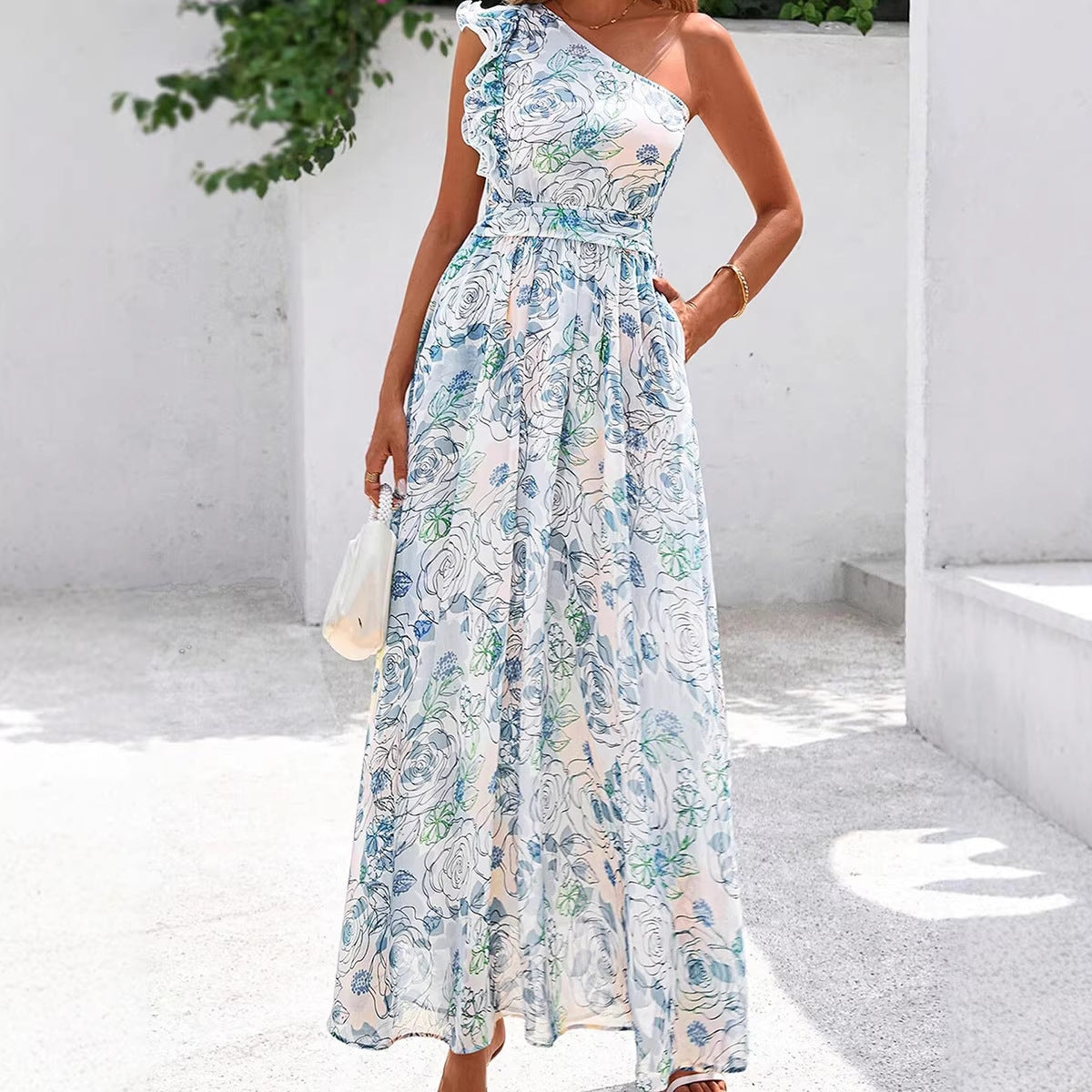 Single Shoulder High Waist Dress for Women