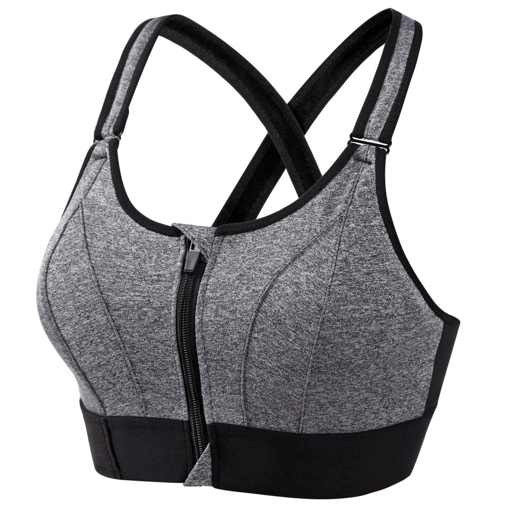 Adjustable Front Zipper Sports Bra, Shockproof, Wire-Free, Back Cross Design, Yoga Bra for Women