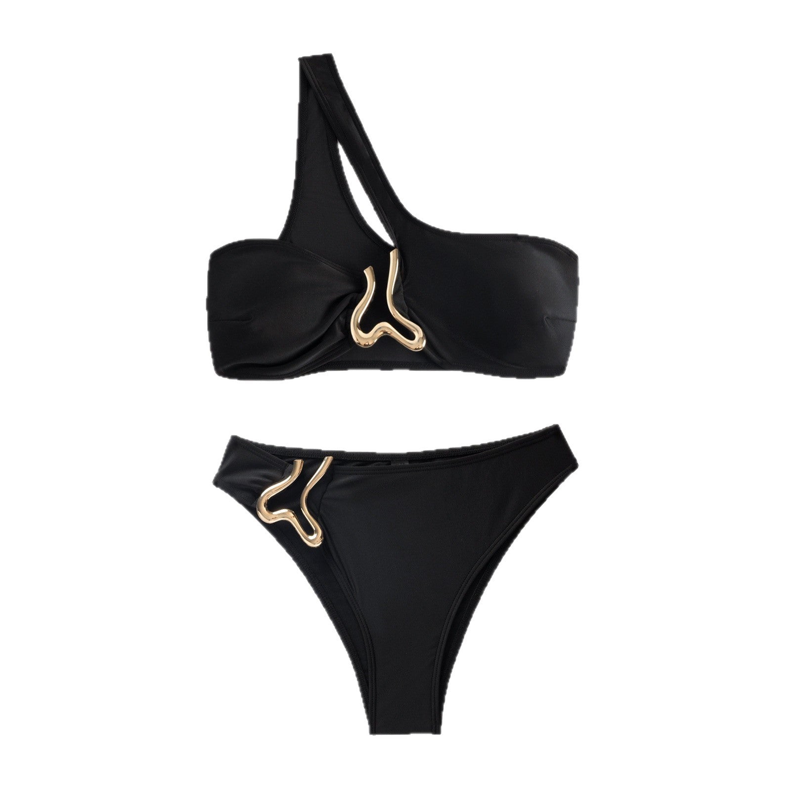 Single shoulder metal jewelry swimsuit