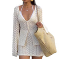 Long Sleeve Cardigan with A-Line Skirt Two-Piece Sweater Set