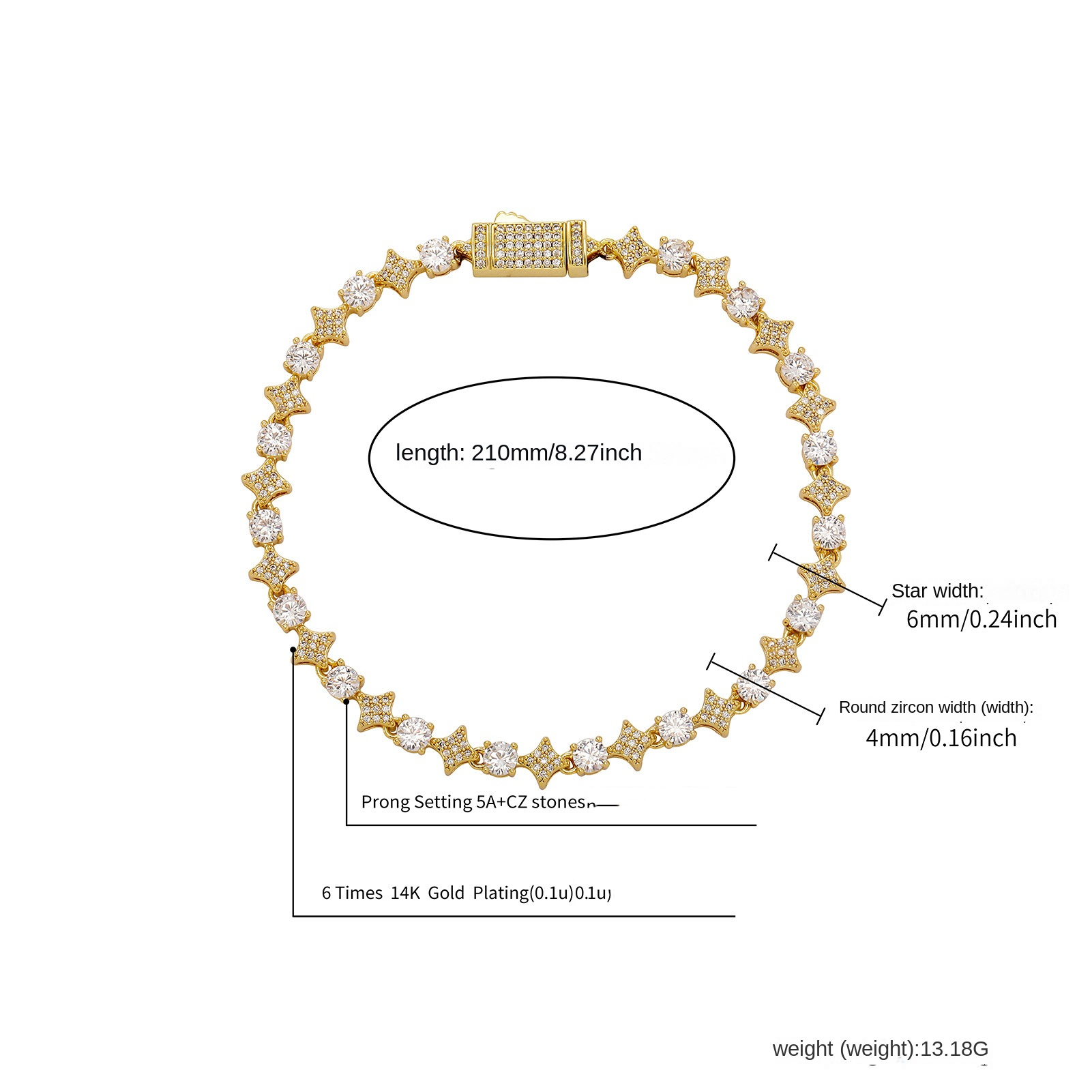 4MM Tennis Chain, 6MM Copper Zirconia Star Hip-hop Necklace, 8MM Starburst Bracelet Anklet, Factory