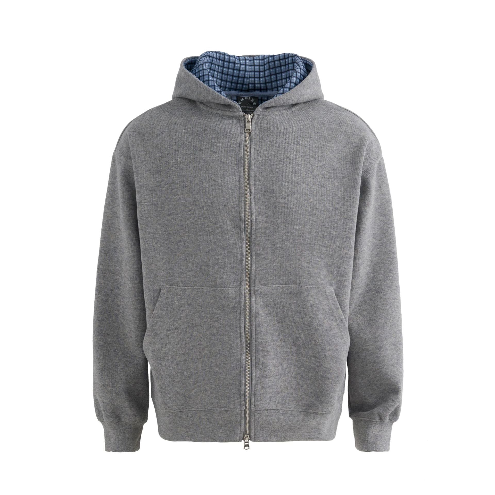 Plaid Lined Hooded Sweatshirt Jacket with Pearl Letters