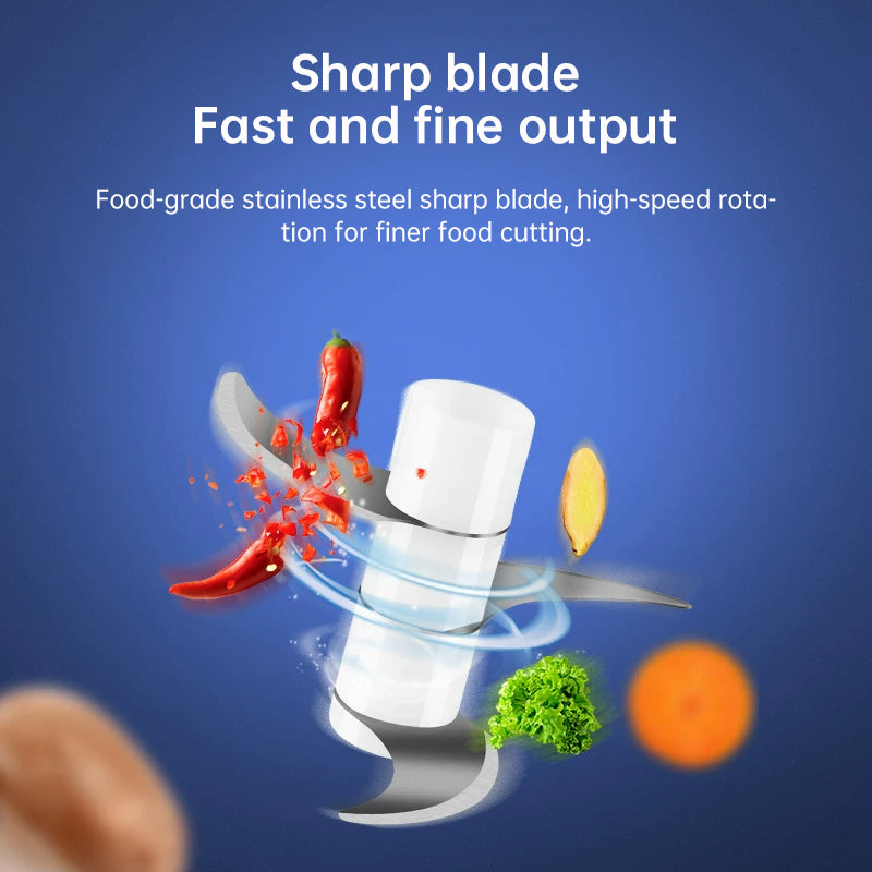 Mini Automatic Portable Food Processor, Triple Blade, USB 250 mL Electric Bivolt