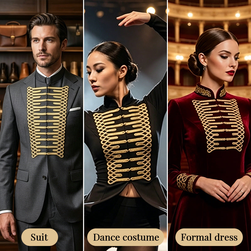 Gold Thread Chinese Knot Button, Trapezoid Frog Closure for Dancewear & Oriental Dress