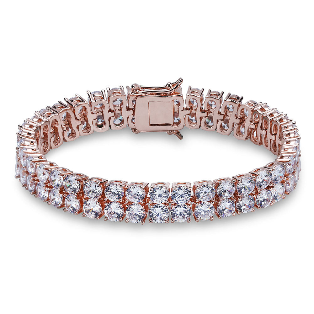 Double Row 10mm Copper Zircon Hip Hop Bracelet – Micro-Paved Tennis Chain for Men