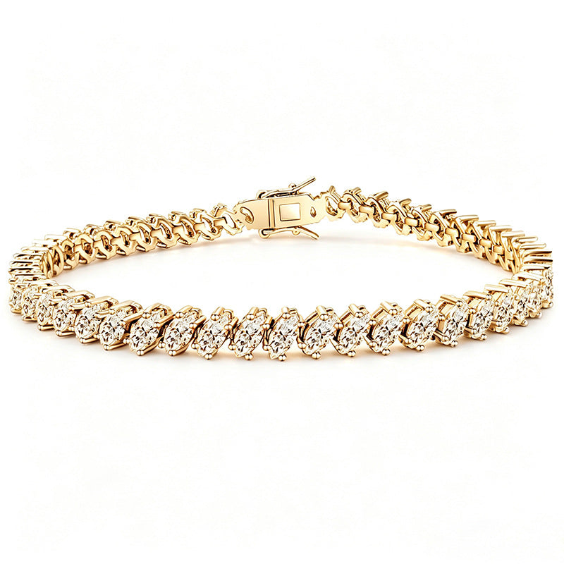 Copper Zirconia Tennis Bracelet with Design, Eight-Character Clasp, Luxury Minimalist Style, Elegant Fashion Jewelry