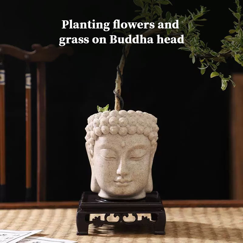 Buddha Head Flower Pot, Small Resin Succulent Planter, Garden Pot Home Office Desk Decoration